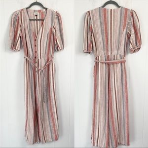 Universal Thread Striped Line Jumpsuit Wide Leg Cropped Puff Sleeve Size Large